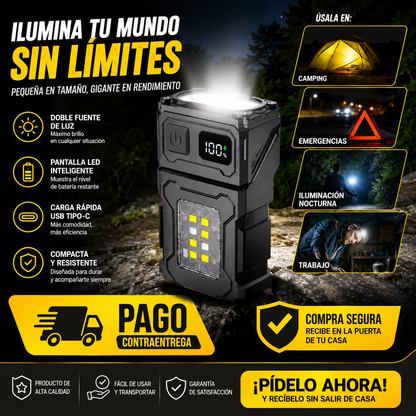 🔦⚡ Linterna Táctica LED Recargable – Potencia, Versatilidad y Luz Extrema 💡🧲 TIPO C